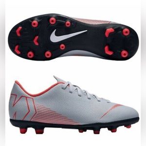 Nike Jr. Mercurial Vapor 12 Club MG Gray/Red Soccer Cleats YOUTH size 5y